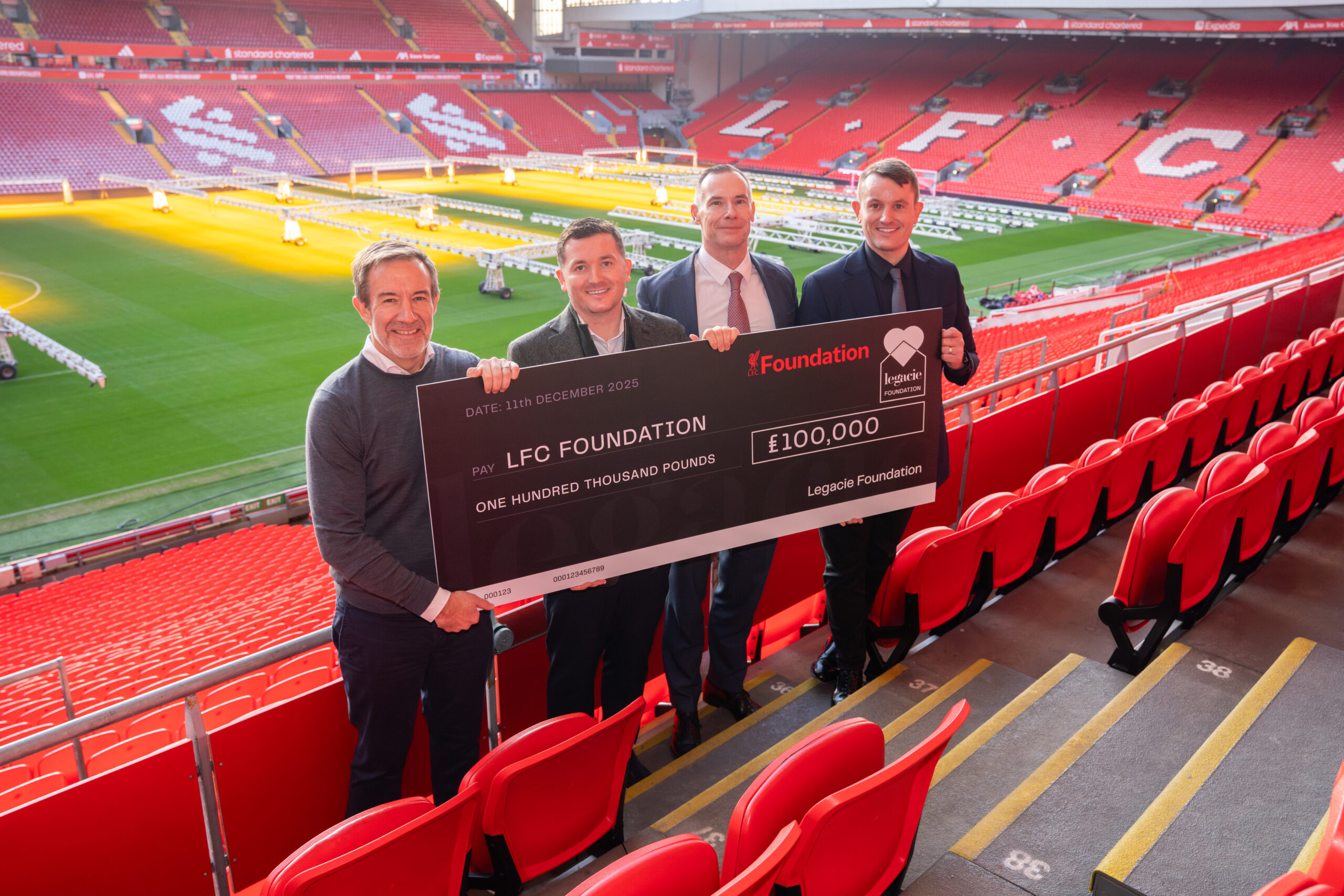 Photo with Matt Parish, CEO LFC Foundation, along with John Morley, Gavin Currie and Joe Morley, Legacie.